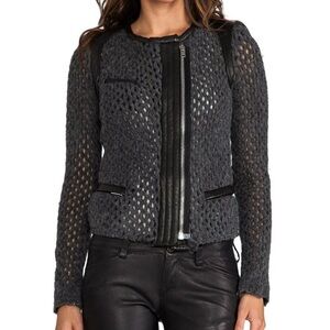 IRO Lina Jacket in Anthracite Wool Blend Zip Up Knit Sweater Jacket